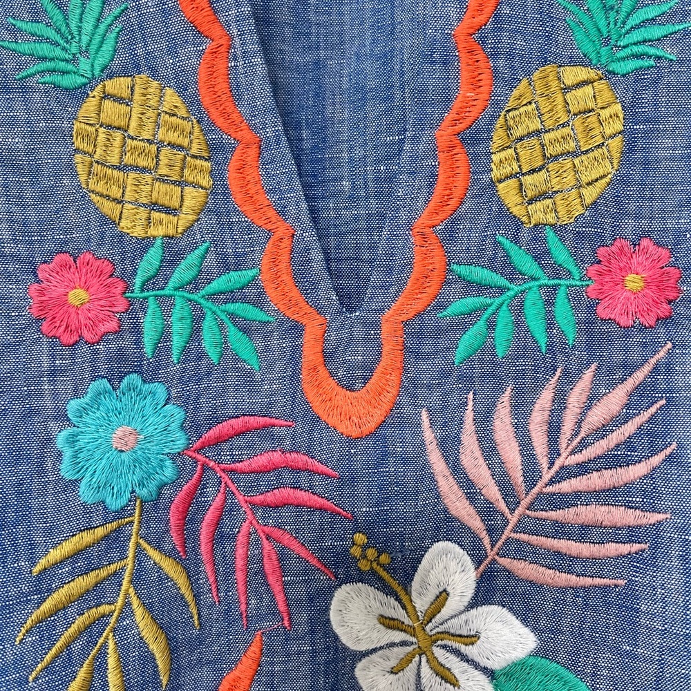 Talbots Blue background Embroidered Tropical Desi… - image 6